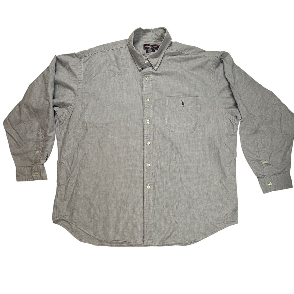 Polo Ralph Lauren Big Shirt Mens XL Blue White Micro Check Cotton Button Down